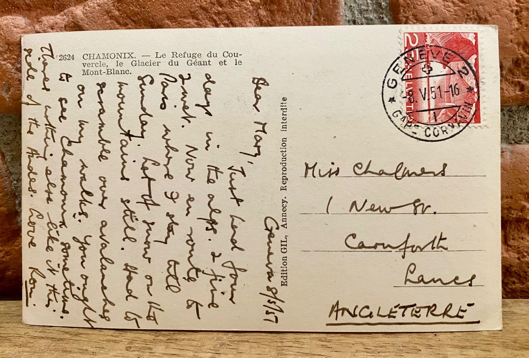 Ansichtskarten: 1951 Chamonix Le Refuge du Couvercle & le Glacier du Géant – Gebraucht aus Root von ENGLAND-TREASURES 2