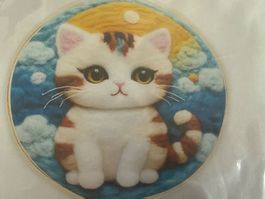 Filzen-Wollfilz-Filzmalerei-Stichinseln-Handgemacht-Katze