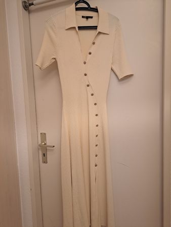 Robe longue Maje maille côtelée boutons beige taille 40