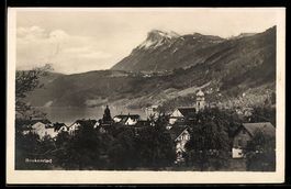 AK Beckenried, Ortsansicht mit Bergen