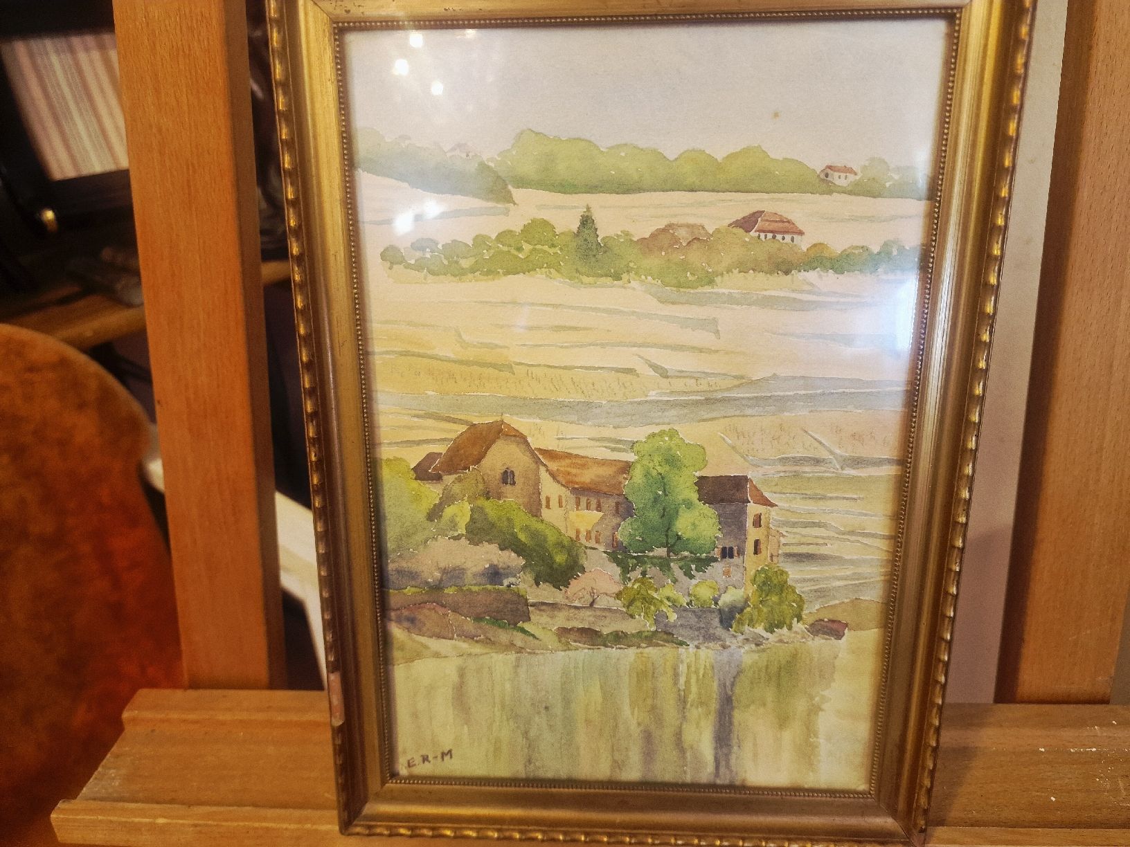 Gemälde: Aquarell Landschaft mit Bauernhaus, monogrammiert – Gebraucht aus BERN von Intarsia 3