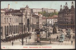 Zürich, Bahnhofplatz, Pferdewagen, Strassenbahn  1906