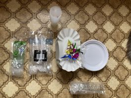 Lot de couverts, assiettes, verres en plastique