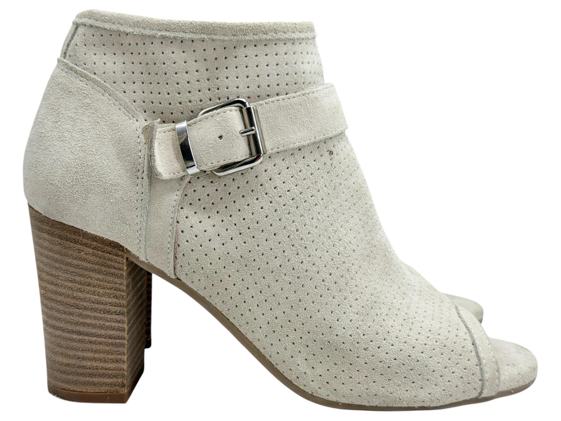Scarpe da donna: Bottines Manas beige à talons ouvert devant cuir daim gris – Usato da Cossonay-Ville venduto da PatineDuTemps 4