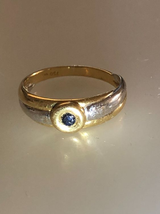 Goldring 18 Karat weiss + Gelb mit Safir blau Kaufen auf Ricardo