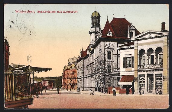 Ansichtskarten: Winterthur, Bahnhofplatz mit Hauptpost – Gebraucht aus Berlin von bartko-reher