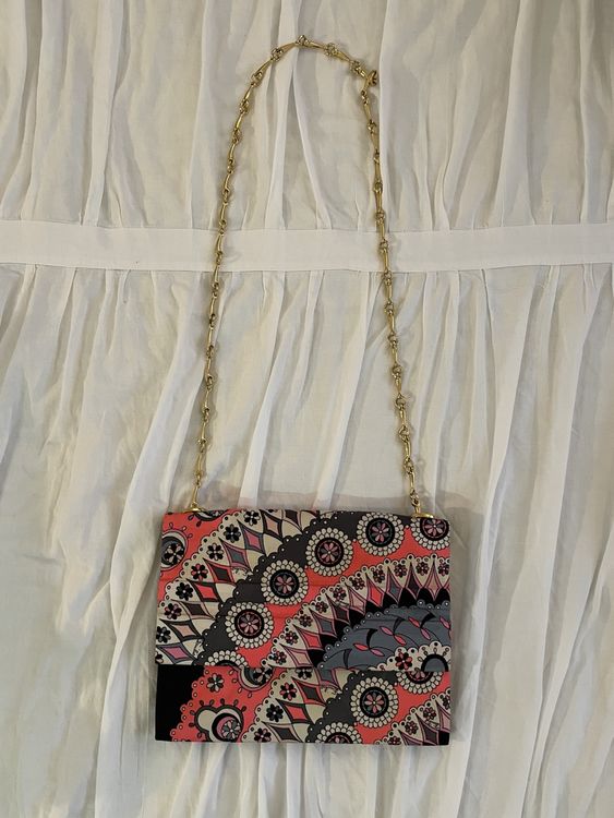 Sac à Main Emilio Pucci Vintage - Cuir Blanc Gris - Taille Moyenne - Occasion
