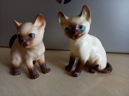 2 Siam Katze Figuren, Keramik, Vintage, Deko, Sammler