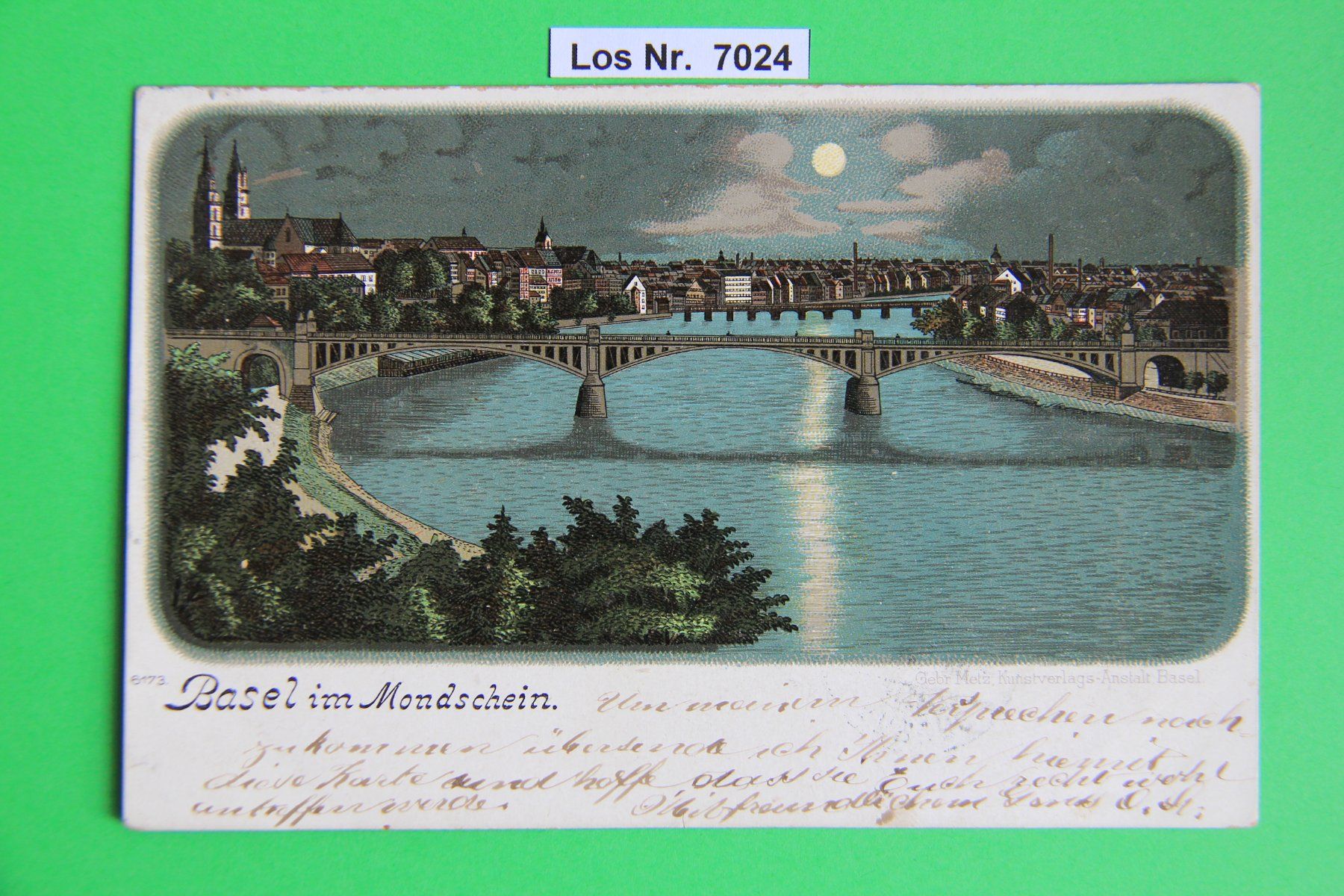 Ansichtskarten: CH Ansichtskarte Basel im Mondschein um 1900        Los 7024 – Gebraucht aus Volken von jukon65