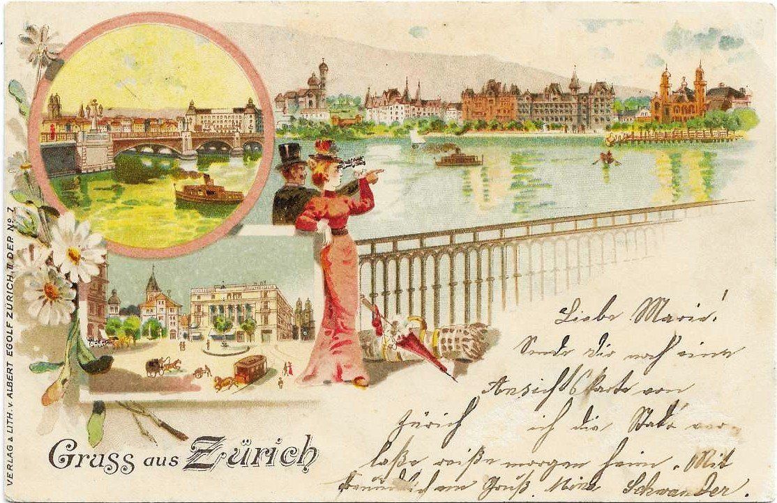 Cartoline postali: AK LITHO GRUSS aus ZÜRICH 1899 – Usato da Schlossrued venduto da Aronliam
