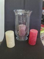 Windlicht/ Vase mit 3 Kerzen Glas transparent 3 Farben