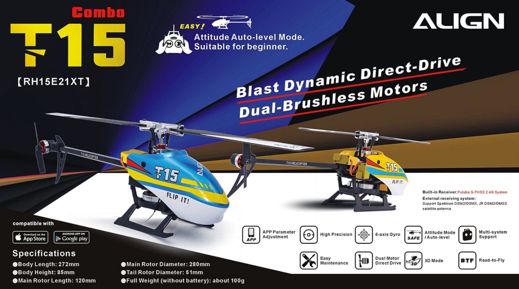 Align Modellismo RC: Align T-REX T15 Combo Blue / RH15E21XT – Nuovo e nell'imballaggio originale da Trélex venduto da Arnaudyak 1