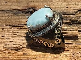 Design Ring in Sterlingsilber mit grossem Larimar, Gr. 55.5