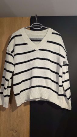 Pullover mit Streifen, weiss-schwarz, Gr. S