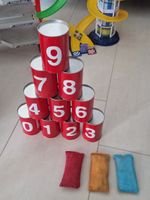 Dosenwerfen Spielset mit 10 Dosen und 3 Wurfbeutel