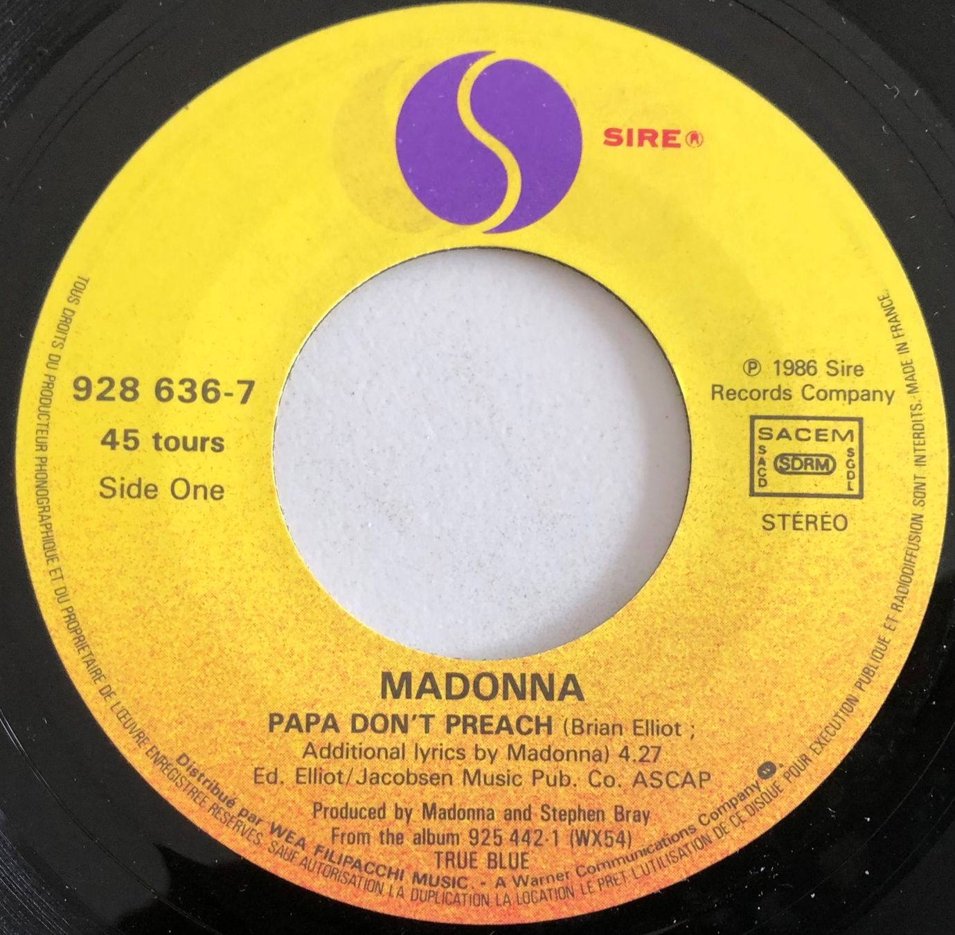 Vinyles: MADONNA - PAPA DON'T PREACH – D'occasion à Poliez-Pittet par Newtown-Records 2