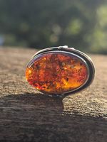 Vintage Silberring (54) 925 mit grossem Bernstein 14g