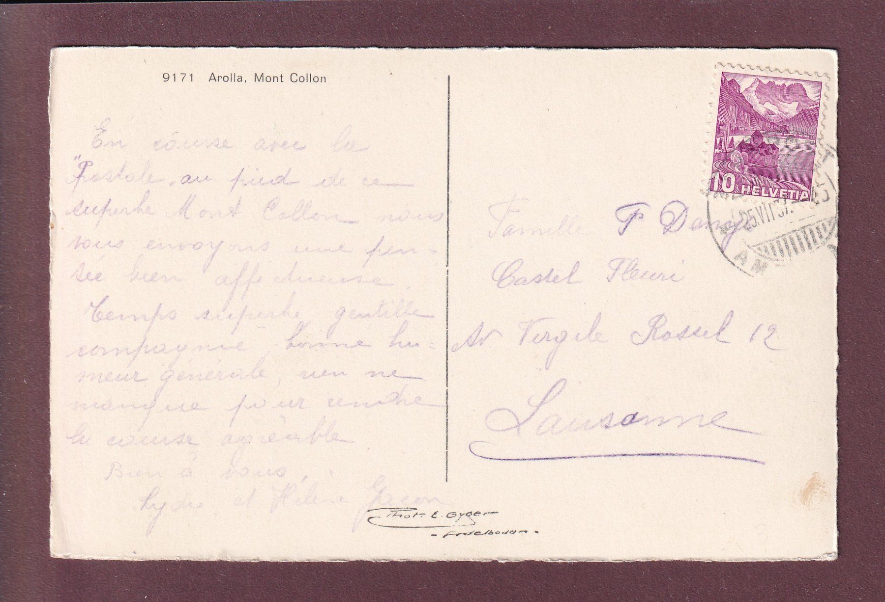 Cartes postales: AROLLA - Mont Collon - 1937 – D'occasion à Pully par nicecards 1