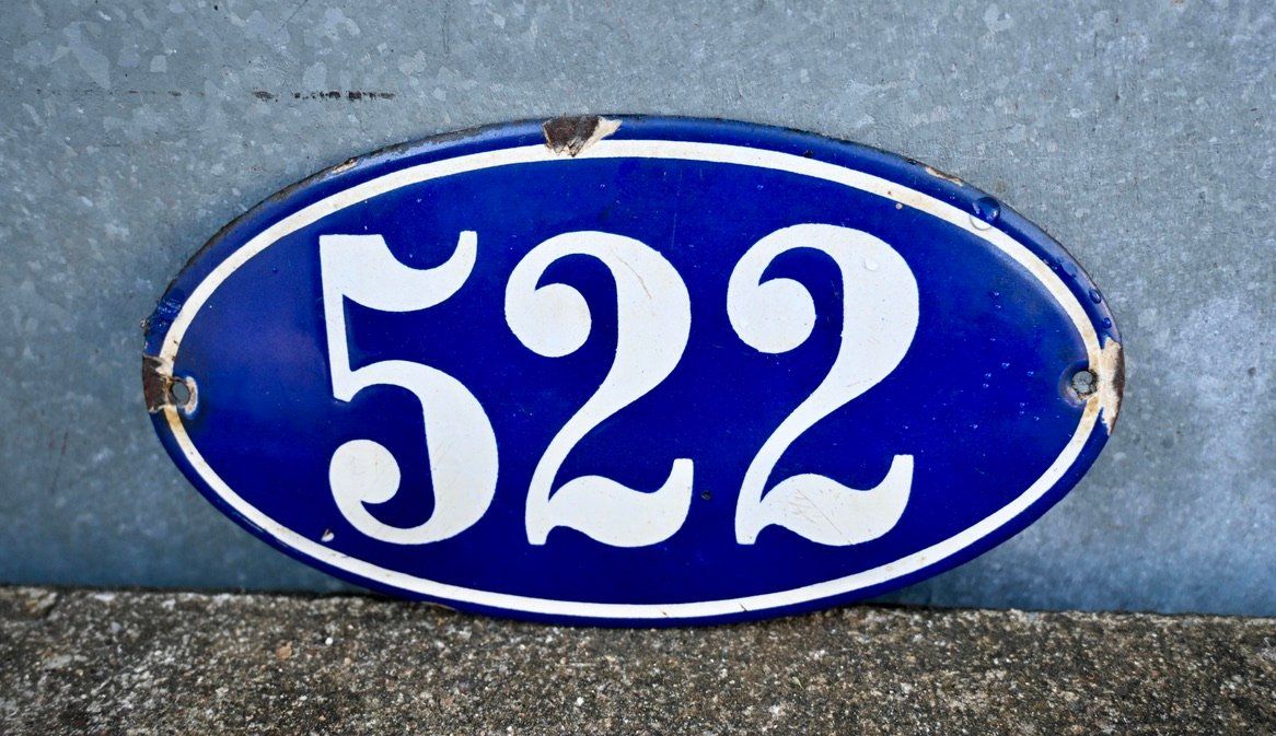 Insegne: antik Emailschild Hausnummer 522 emaille oval – Usato da Pfaffhausen venduto da mono_rec