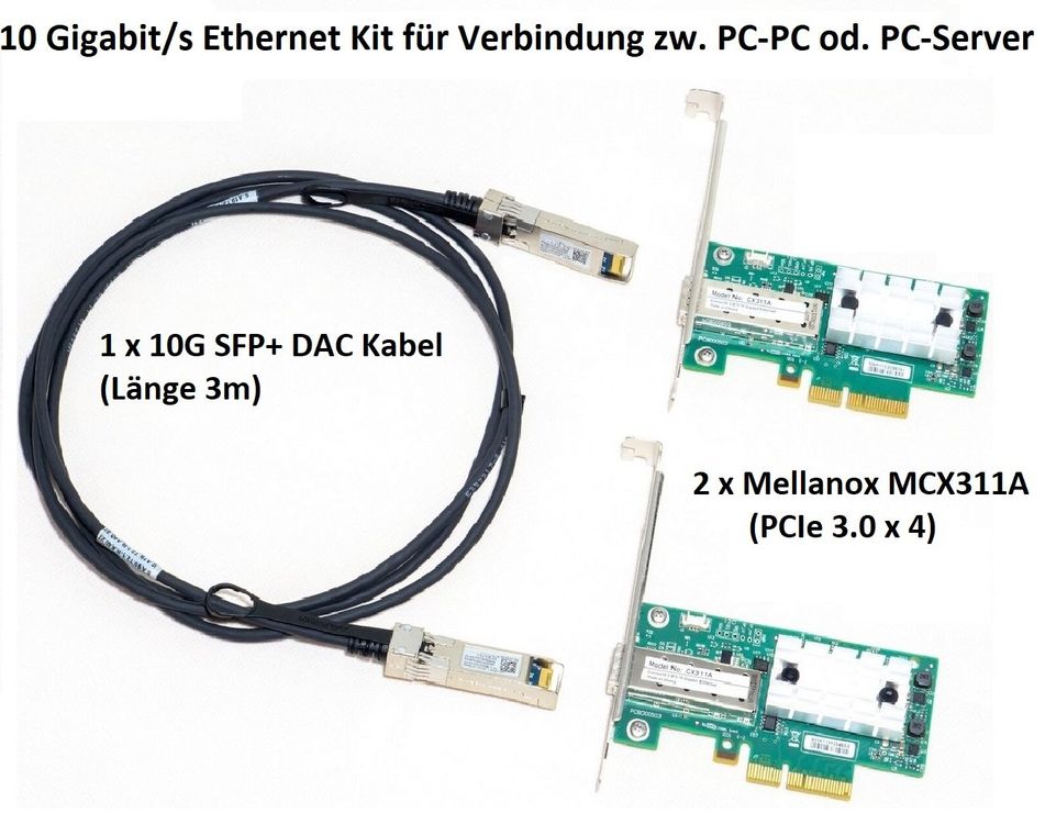 10 Gigabit/s Ethernet Kit f. Verbindung PC-PC od. PC-Server (Neu ...