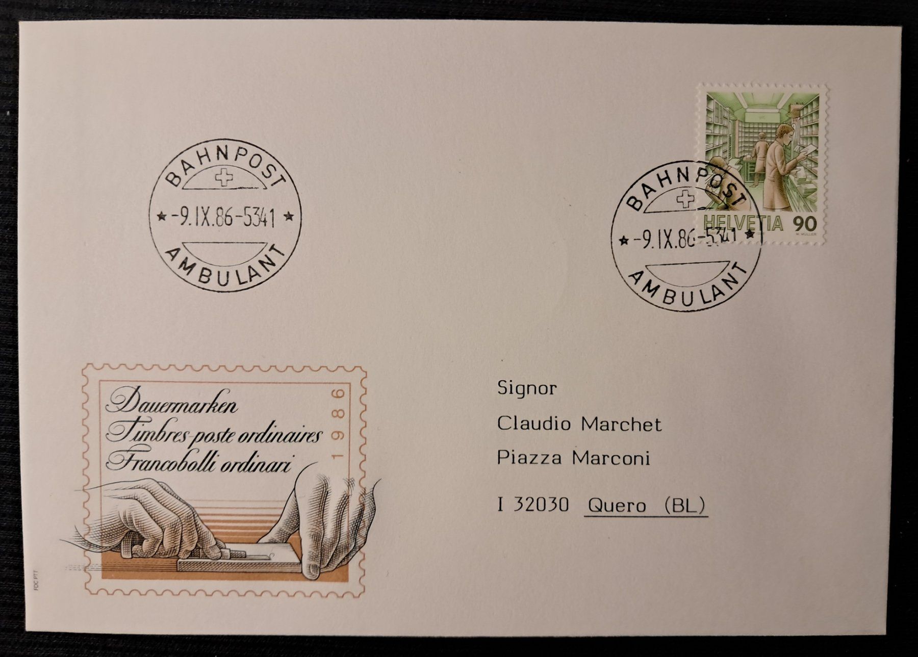Tous les timbres: BAHNPOST - SONDERBRIEF - 9.IX.86 – D'occasion à Ponto Valentino par giorgia06