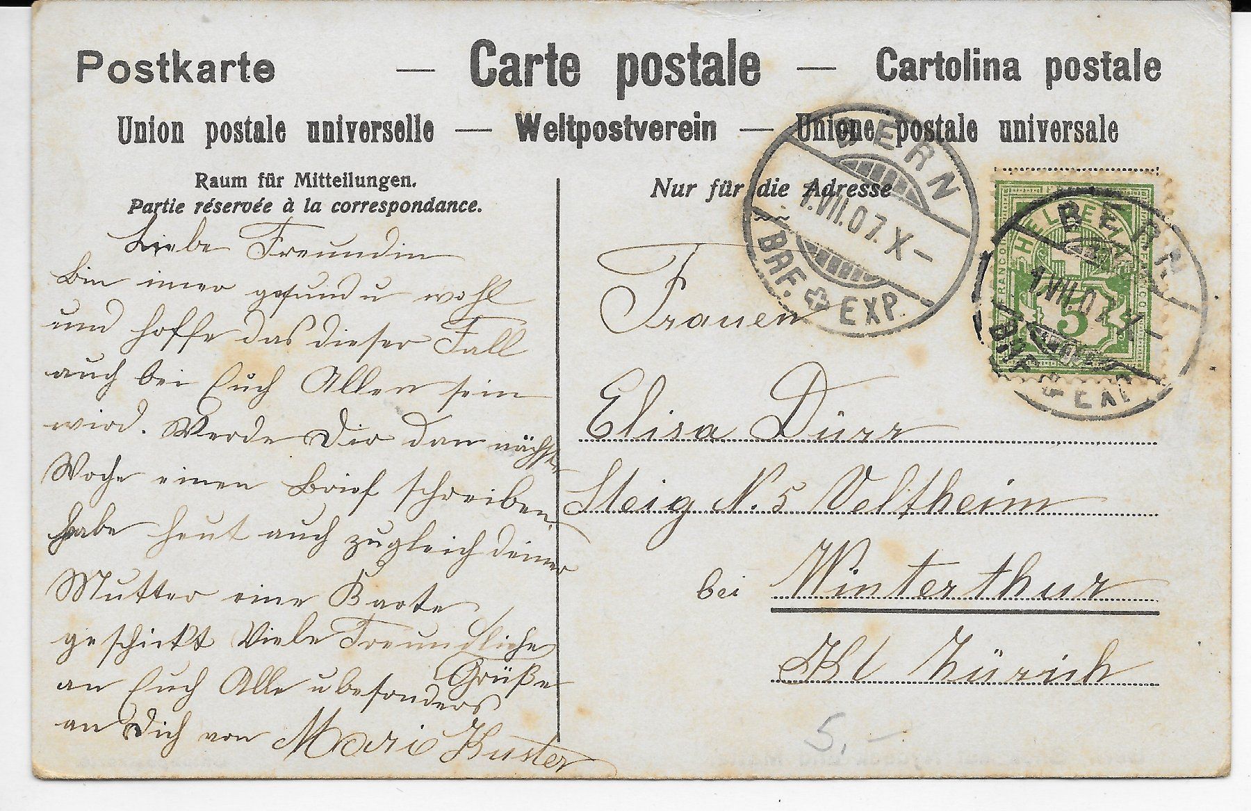 Cartoline postali: Bern, Blick auf Nydeck und Matte um 1907 – Usato da Hefenhofen venduto da Richsalz 1