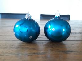 2 matt blau Glas Ornament Weihnachtskugel Christbaumschmuck