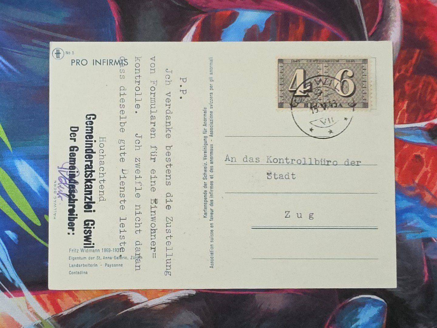 Tutti i francobolli: CL33 Carte Postale + Timbre Suisse 1943 – Usato da Cousset venduto da Patrick_Collections
