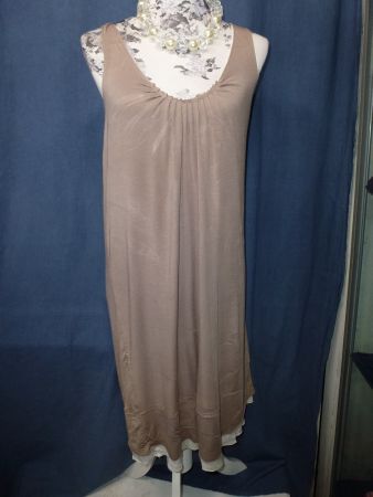 ALLUDE HÄNGERKLEID GR M VISCOSE BEIGE WEISS TRÄGERKLEID