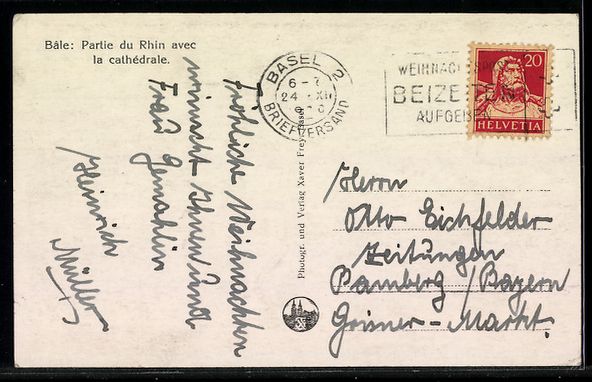 Cartoline postali: AK Basel, Rheinpartie mit Münster – Usato da Berlin venduto da bartko-reher 1