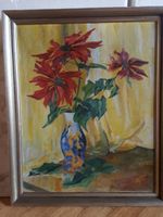 altes Blumenbild signiert , gerahmt