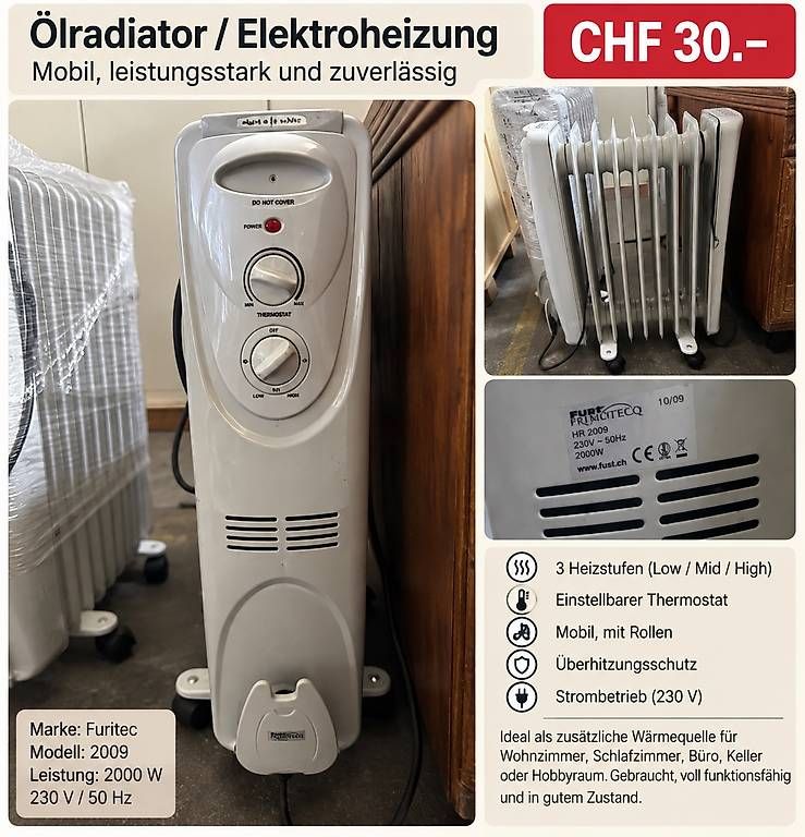 Radiatori: Ölradiator / Elektroheizung 2000 W  – Usato da Niederurnen venduto da DanaHanna