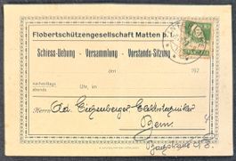 Karte: Flobertschützengesellschaft MATTEN b. I. BE, 1927