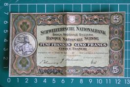 schweizer wilhelm tell banknote 5 franken 1944