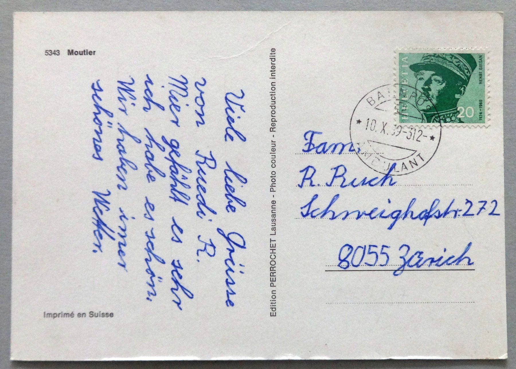 Cartoline postali: Moutier – Usato da Fétigny venduto da Billy2miny 1