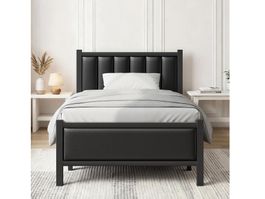 Metallbett 90x200 mit Metall Lattenrost, Bettgestell schwarz