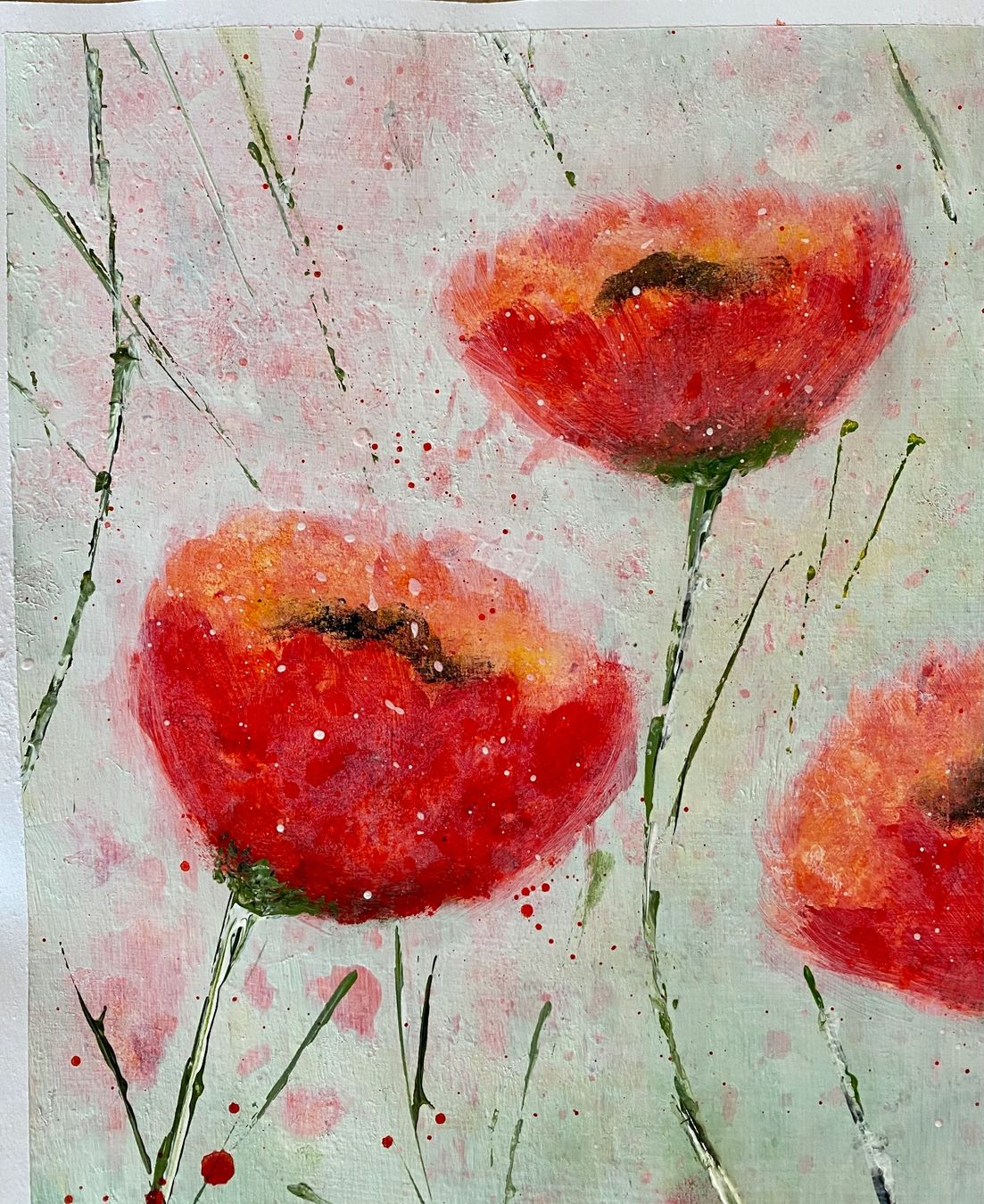 Dipinti: Handgemaltes Acryl Bild Mohnblumen. NEU Unikat. Mischtechnik – Nuovo (secondo la descrizione) da Siselen BE venduto da Melody-76 7