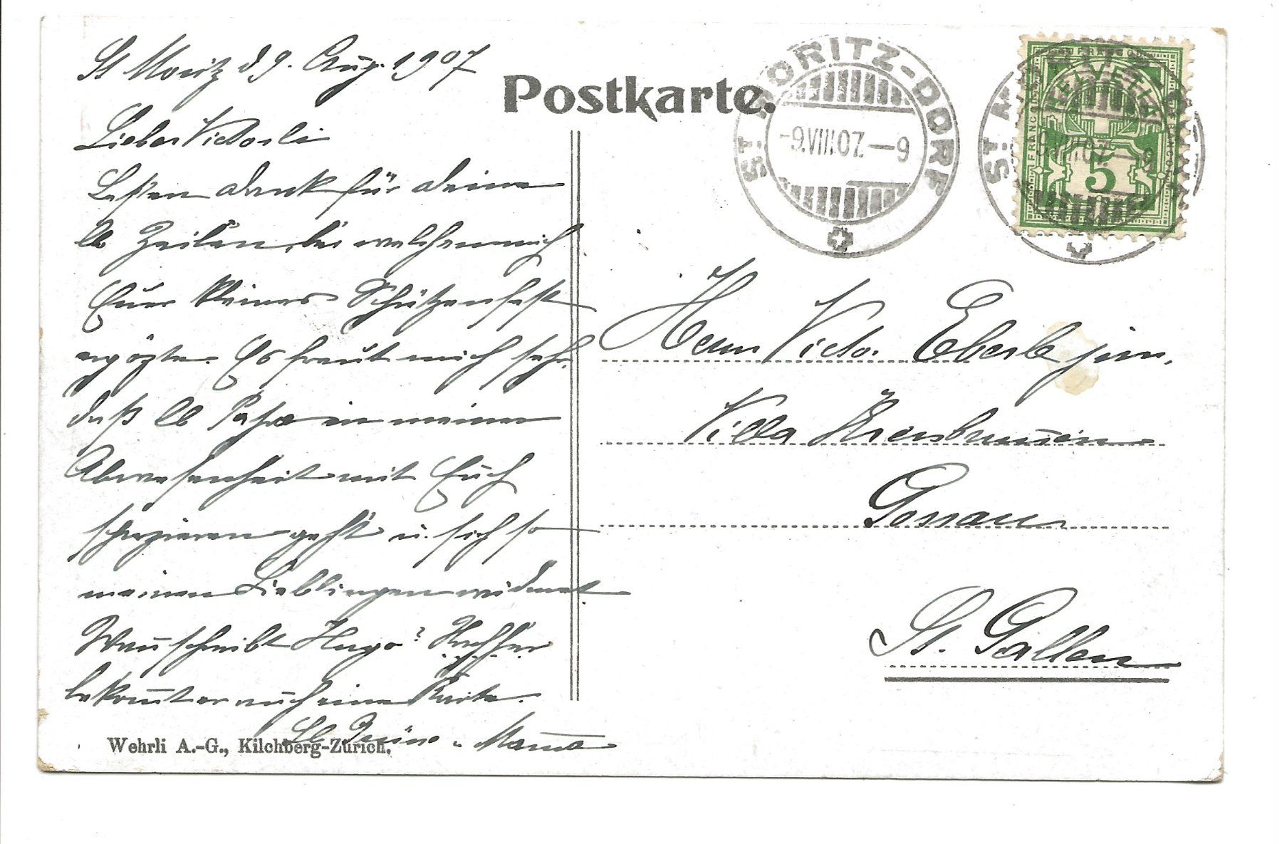Cartoline postali: St. Moritz (GR) Engadin - St. Moritzersee - Ruderboote  1907 – Usato da Engelburg venduto da Cartophil 1