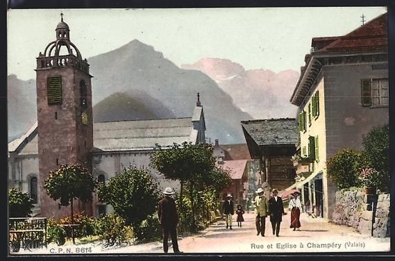 Ansichtskarten: AK Champéry /Valais, Rue et Eglise – Gebraucht aus Berlin von bartko-reher