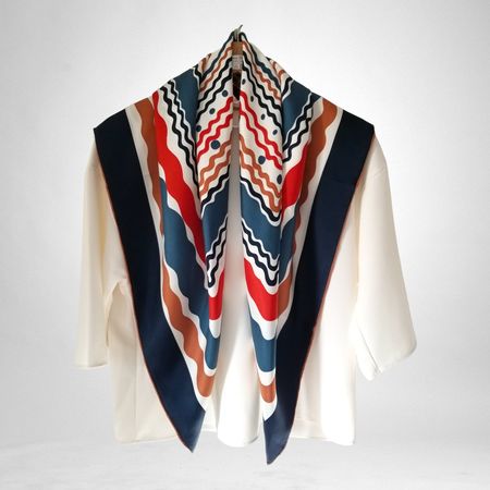 NEW 90cm Silk Twill Scarf, Geometric Line Print 100% Silk