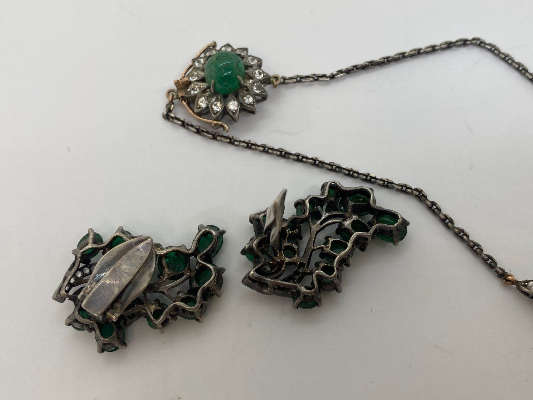 Catenine: Collier Smaragd, weisse Saphire 40cm Silber /i425 – Usato da Bern venduto da JMsoehne1987 6