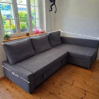 Schlafsofa / Ecksofa grau mit Bettfunktion und Stauraum