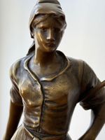 Bronzeskulptur, Feldarbeiterin, Edouard Drouot, 1859-1945,