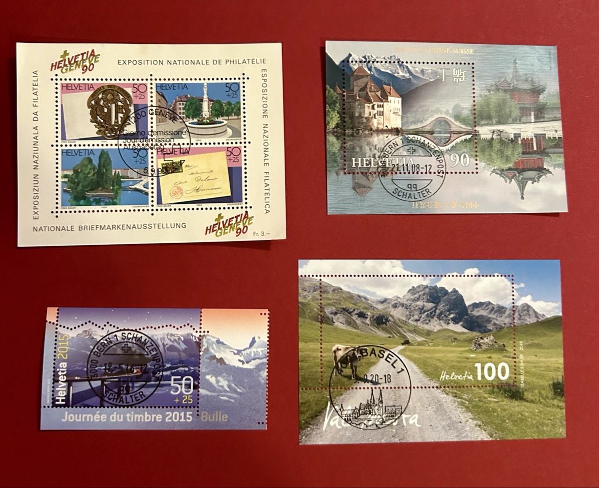 Alle Briefmarken: Lots de bloc spéciaux suisses 2015 et 1990, – Gebraucht aus Petit-Lancy von Pierre_le_voyageur