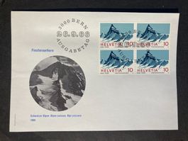 Schweiz 1966 illustr. Ersttagsbrief 4er Alpen Finsteraarhorn
