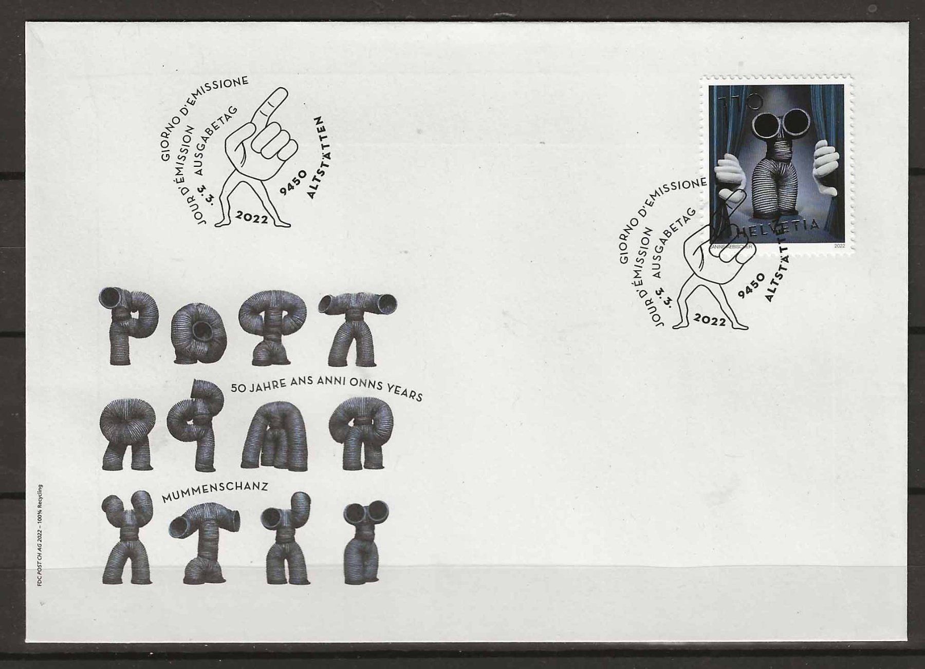 Tutti i francobolli: F1874 - FDC 50 ans Mummenschanz 2022 – Usato da Trélex venduto da Phil_Albert