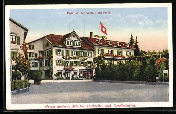 Cartoline postali: Männedorf, Hotel Wildenmann mit Schweiz – Usato da Berlin venduto da bartko-reher