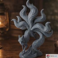 Kitsune Fox Sculpture - Mythical Fantasy Decor - 3D Printed