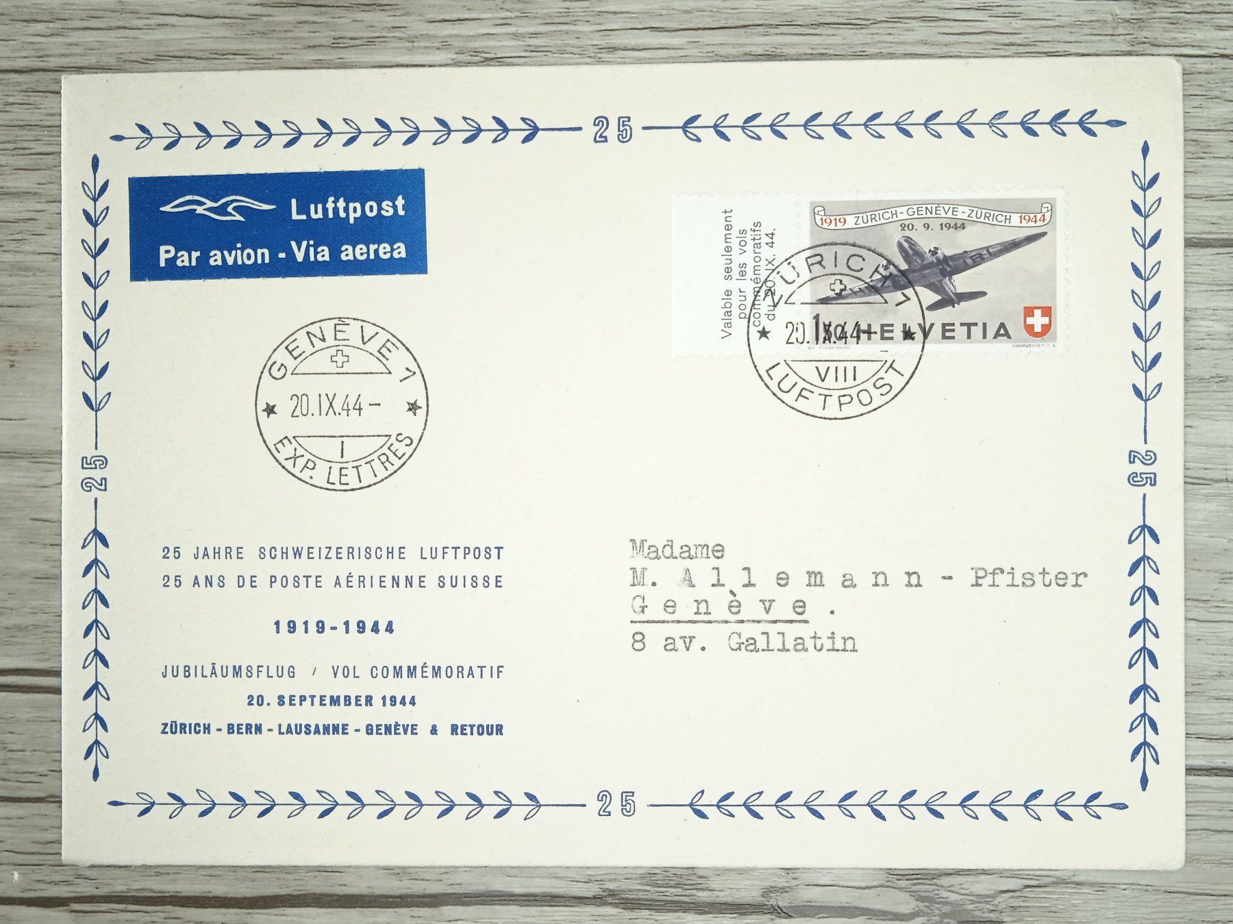 Tutti i francobolli: TR102 Enveloppe + Timbre Suisse 1944 – Usato da Cousset venduto da Patrick_Collections