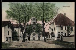 AK Mariastein, Kirche mit Platz und Bäumen
